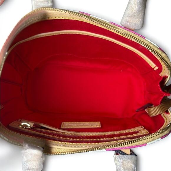 Dooney & Bourke Bitsy Bag Chevron Fuchsia Pink Canvas Leather Satchel NWT - Picture 6 of 8